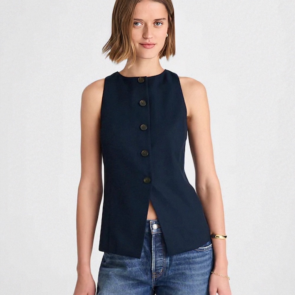 Madewell Crewneck Cutaway Vest in Drapey Twill In Midnight Navy, 4